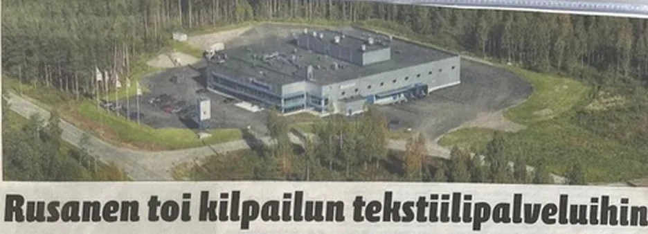 Lehtijuttu: Rusanen toi kilpailun tekstiilipalveluihin, ilmakuva Pieksämäen tekstiilihuoltokeskuksesta